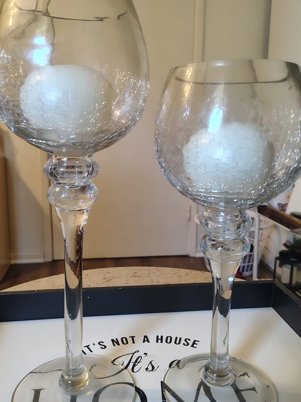 Clear Crackle Glass Hurricane Candle Holders - Home Accents